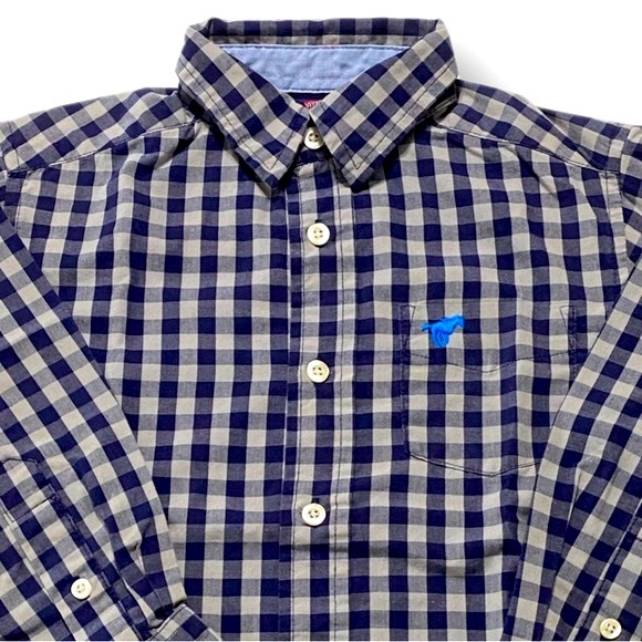 Wrangler Jeans Co, NWOT, Navy gingham plaid long sleeve button down, Size XS 4/5 - Picture 2 of 9